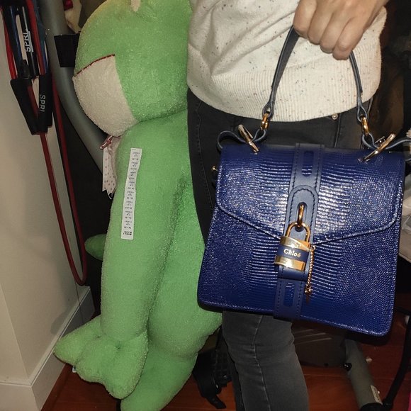 Chloe Medium Aby Lizard Embossed Calfskin Shoulder Bag In Captive Blue - Picture 17 of 17